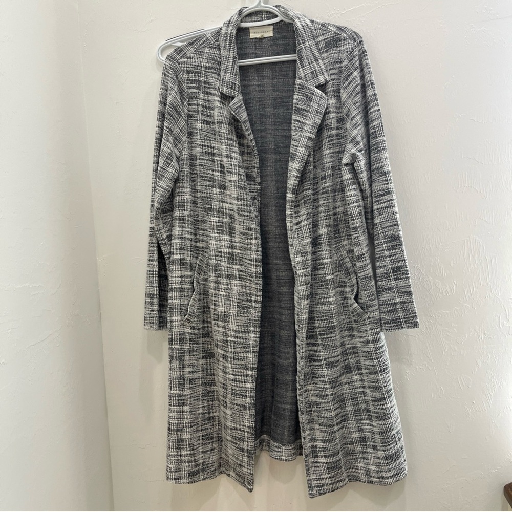 Melloday Cardigan Jacket Womens Large‎ Black White Good Tweed Knit CKL189062-TM